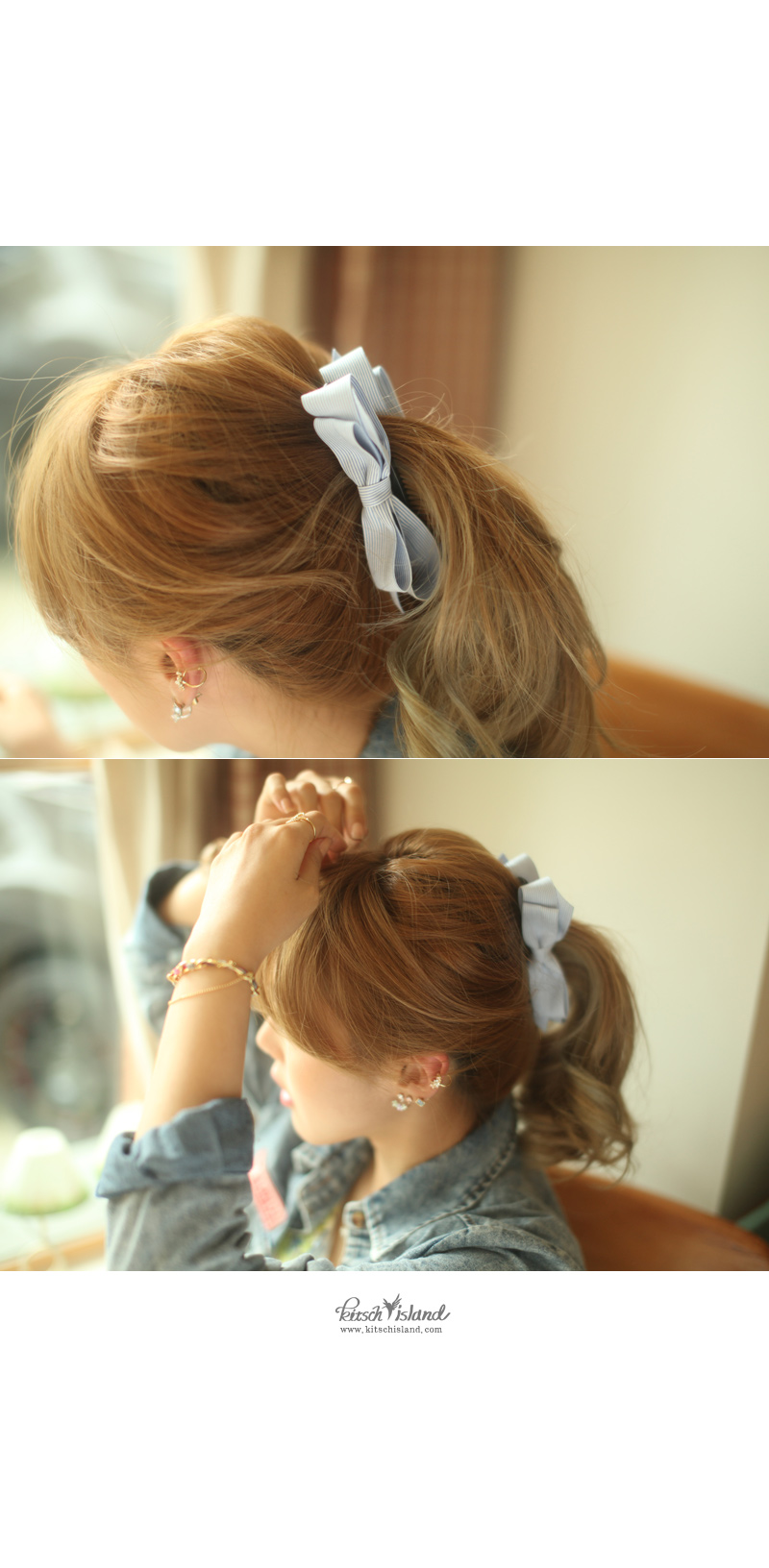 New Double Ribbon Striped Banana Hairpin Bundle Pi