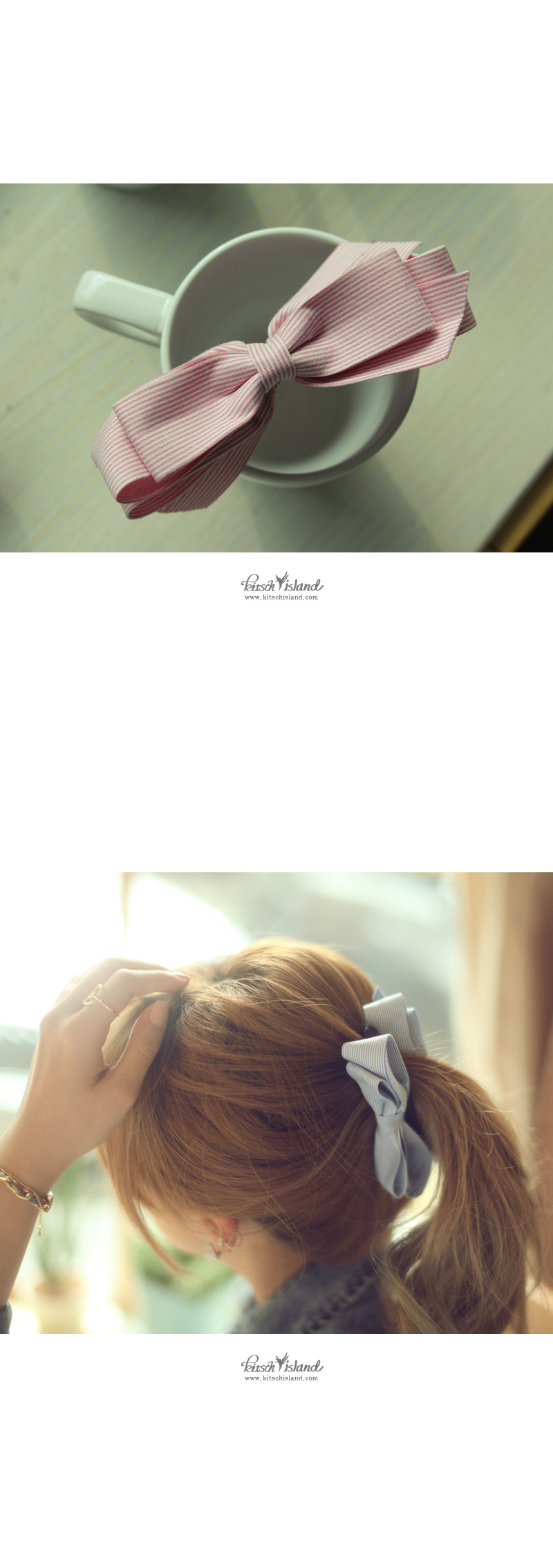 New Double Ribbon Striped Banana Hairpin Bundle Pi