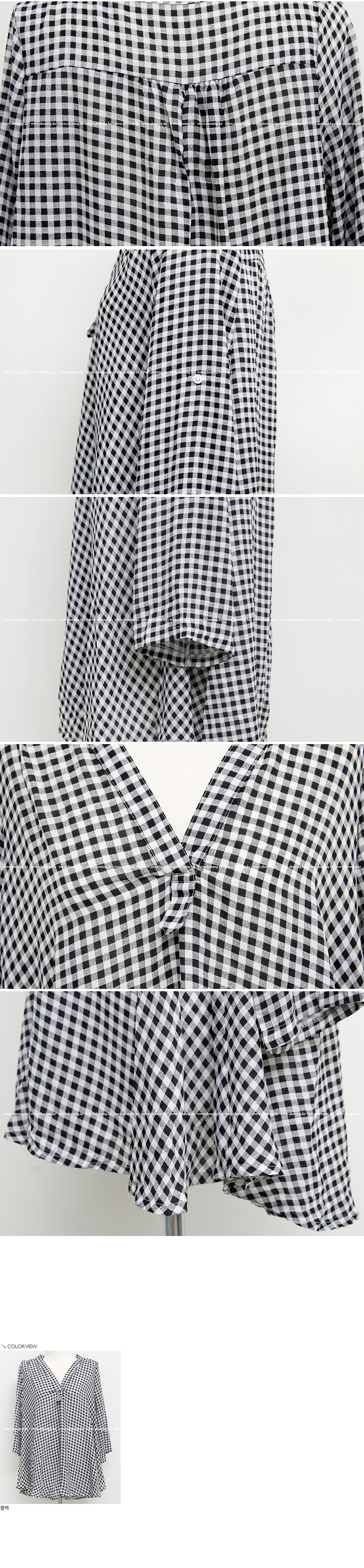 Women Blouses Dimming Check Blouse V neck