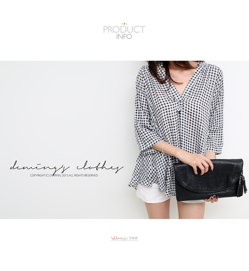 Women Blouses Dimming Check Blouse V neck
