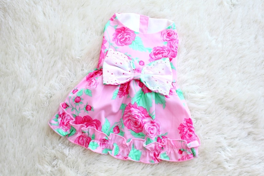NEW DOG FASHION Flower pattern ruffle puppy dress 