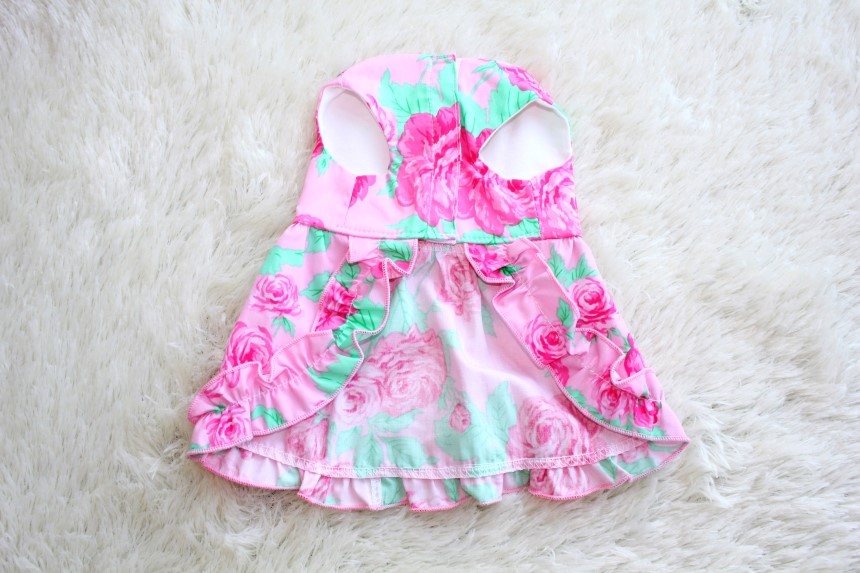 NEW DOG FASHION Flower pattern ruffle puppy dress 