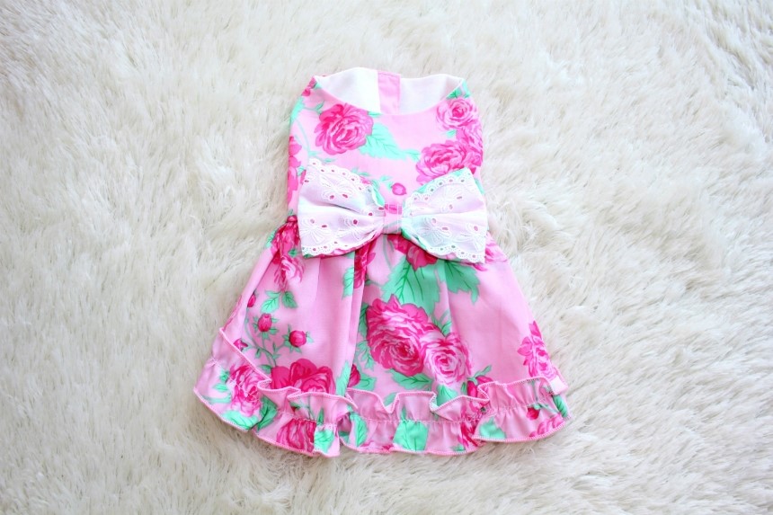 NEW DOG FASHION Flower pattern ruffle puppy dress 