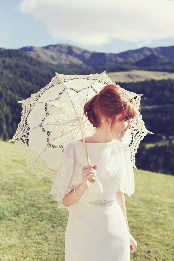 Mini Umbrella Color embroidery lace Ivory, 20 blac