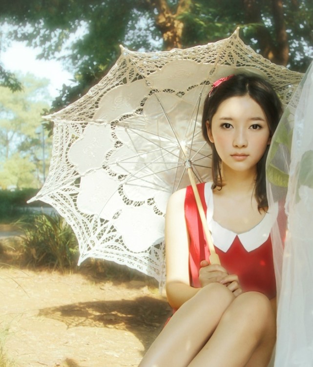 Mini Umbrella Color embroidery lace Ivory, 20 blac