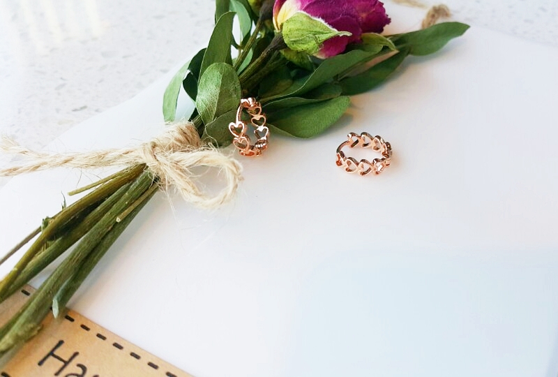 Heart ring earrings 14k One touch 14K cute lovely 