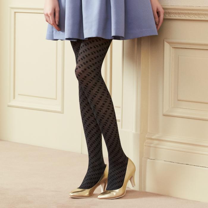 Patterned stockings Black panties Fashion shopping