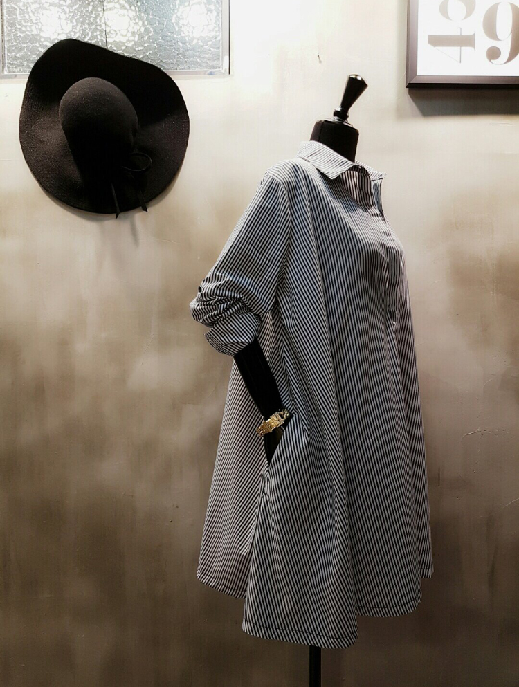 New A-Line Shirt Dress One-Piece Striped Black Nav