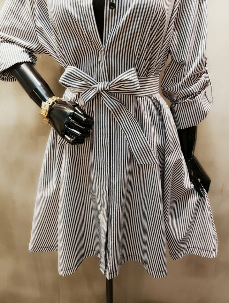 New A-Line Shirt Dress One-Piece Striped Black Nav