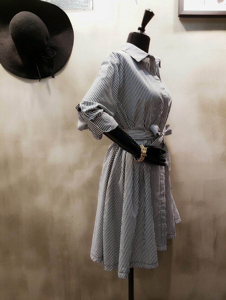 New A-Line Shirt Dress One-Piece Striped Black Nav