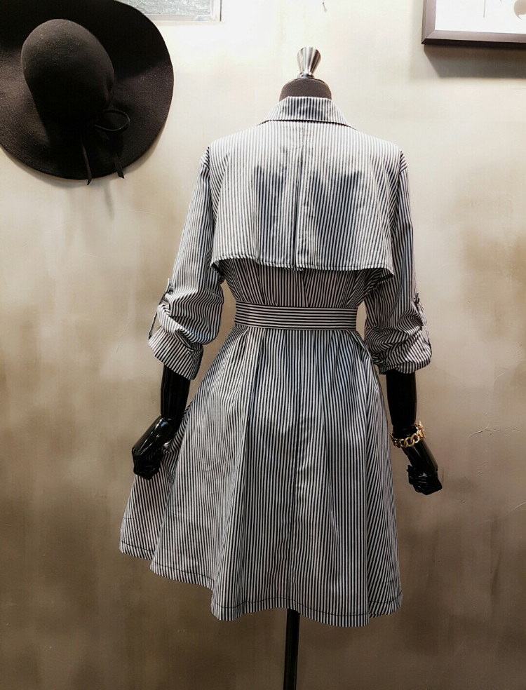 New A-Line Shirt Dress One-Piece Striped Black Nav