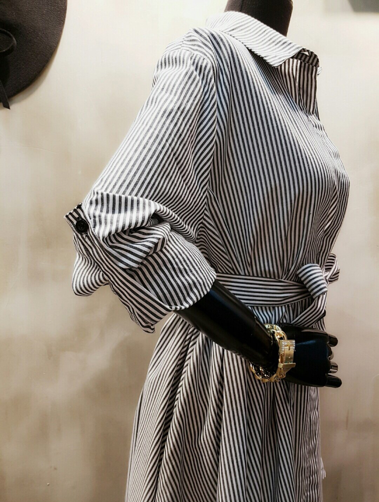 New A-Line Shirt Dress One-Piece Striped Black Nav