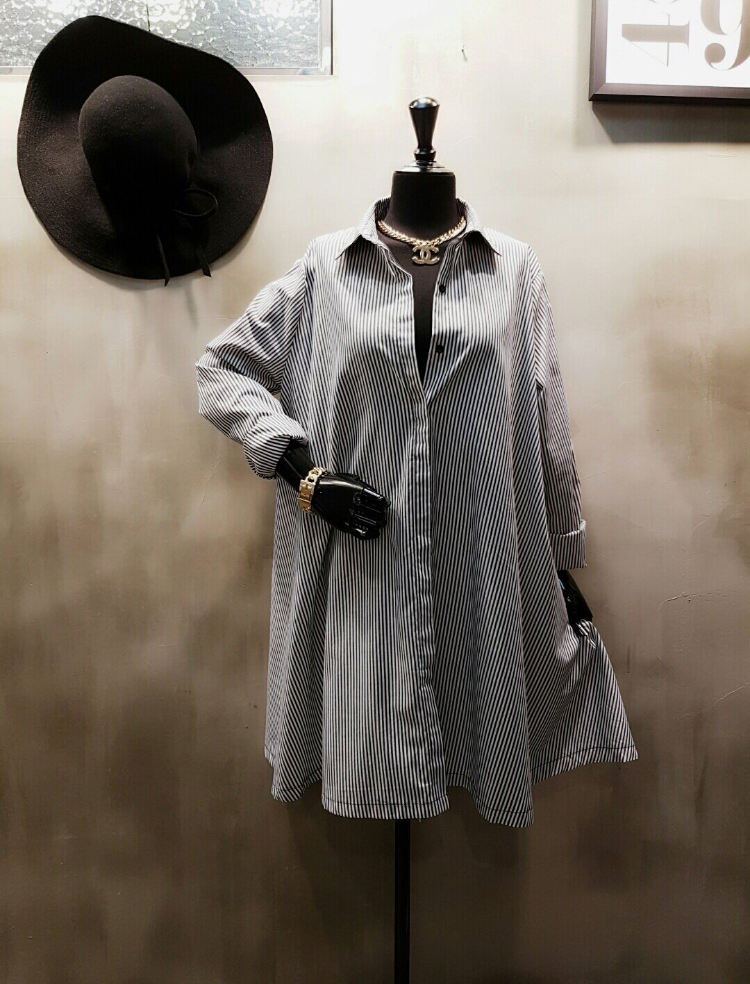 New A-Line Shirt Dress One-Piece Striped Black Nav