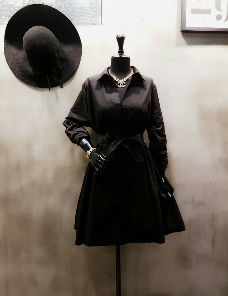 New A-Line Shirt Dress One-Piece Striped Black Nav