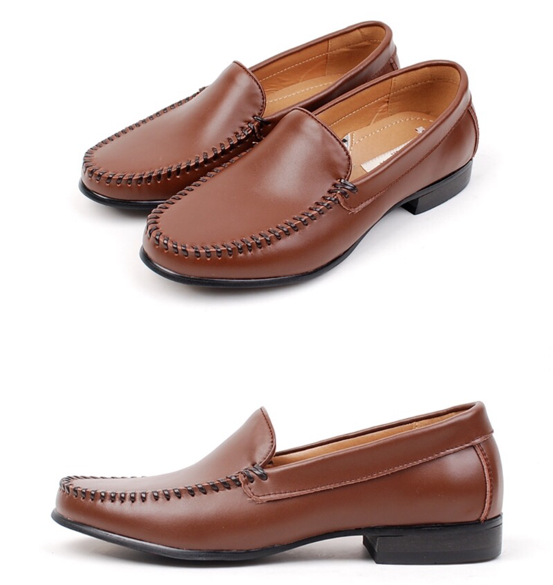 Natural leather Fabric-rich slim slip-on men's 