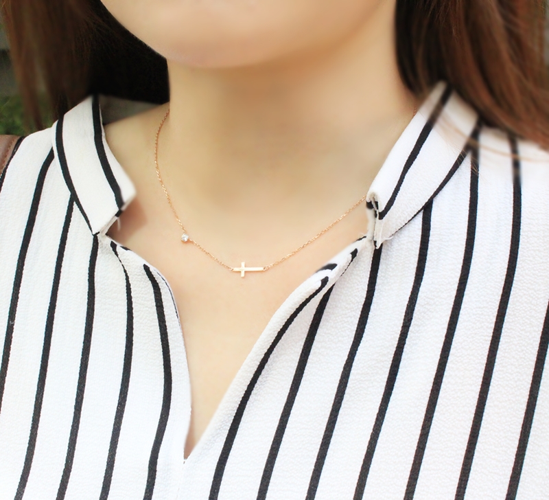 14k Cross Necklace Horizontal Girl Gifts Small