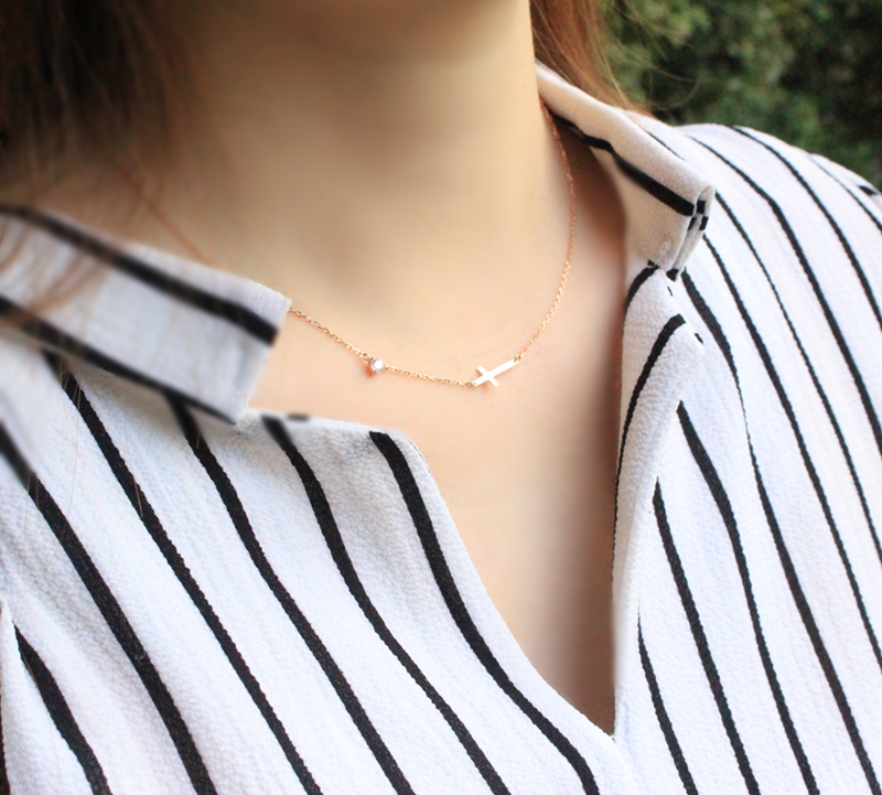 14k Cross Necklace Horizontal Girl Gifts Small
