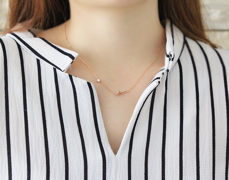 14k Cross Necklace Horizontal Girl Gifts Small