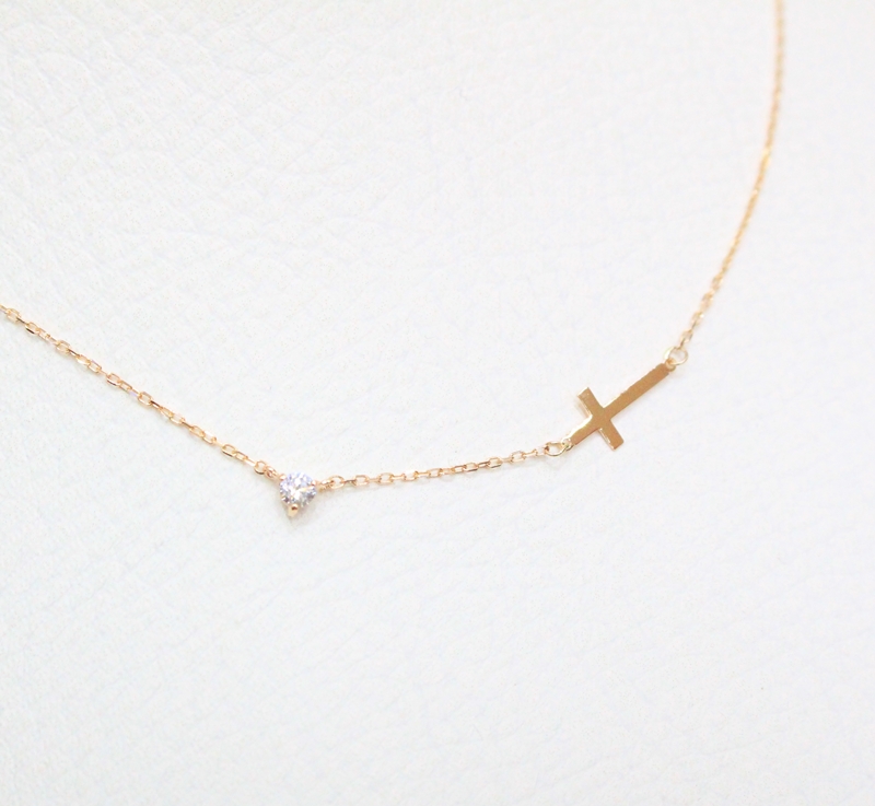 14k Cross Necklace Horizontal Girl Gifts Small