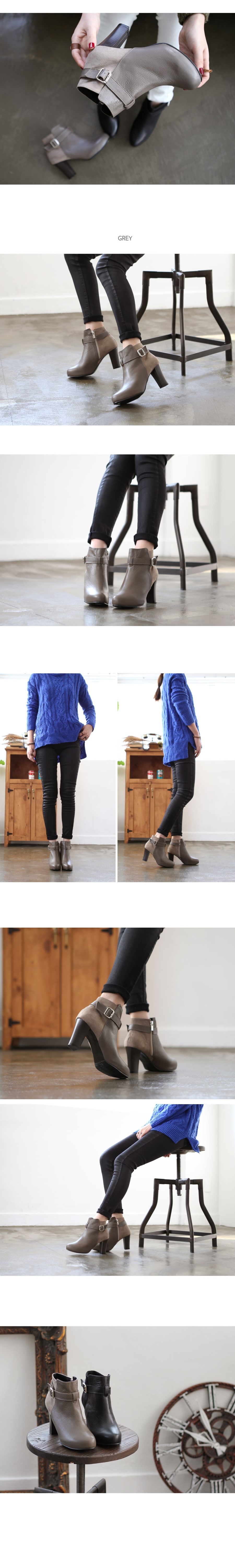 Leather suede color buckle zipper Ankle boots heel