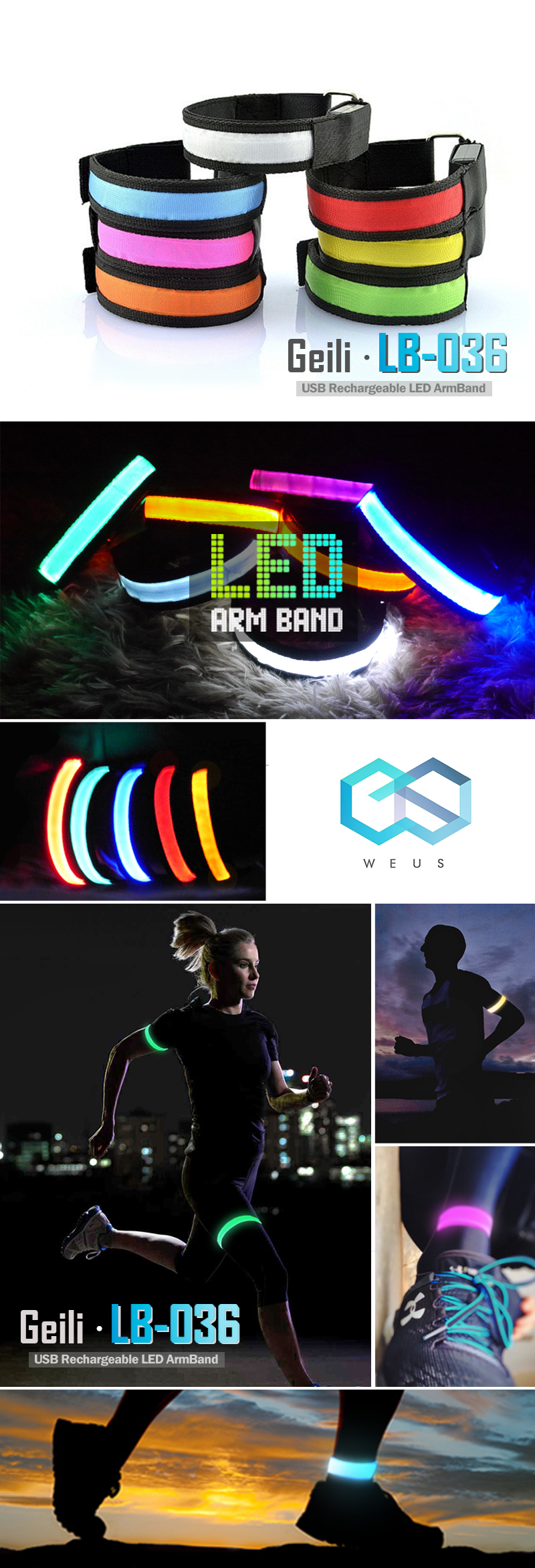 New Bicycle Tool LED Band USB Charging Jogging Glo