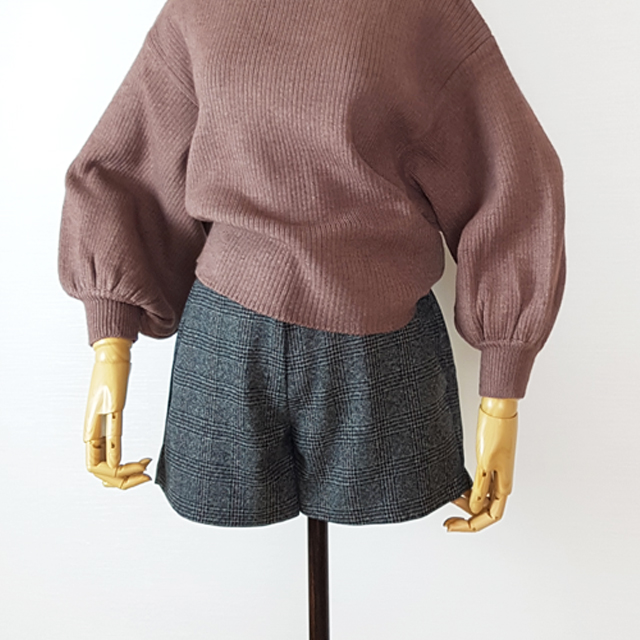 Women Short Pants Herringbone check wool short 3 p