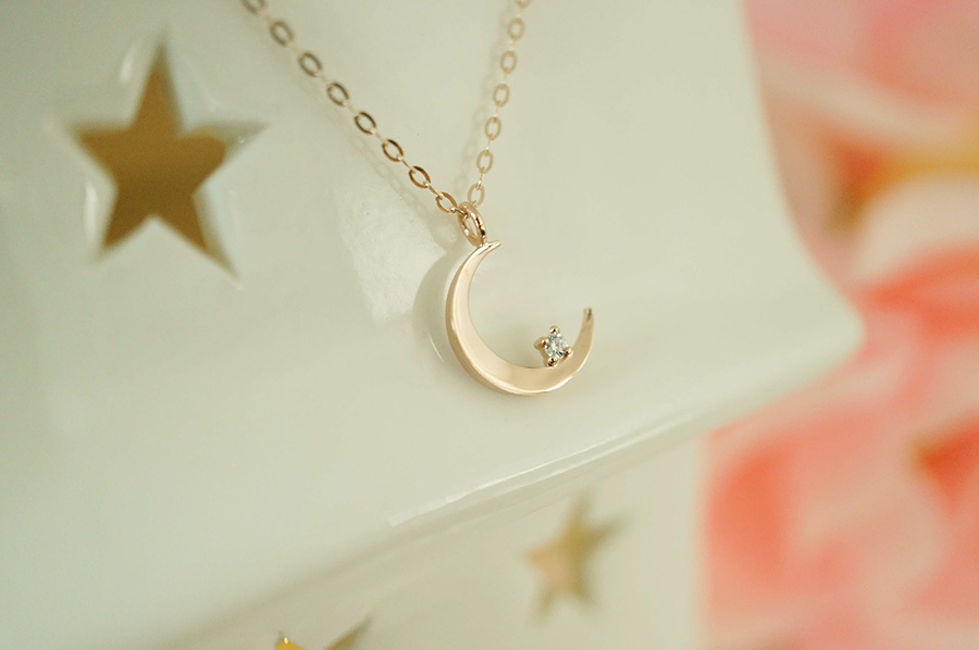 Crescent moon necklace female 14k rose gold woman 