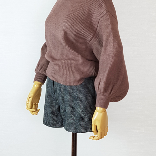 Women Short Pants Herringbone check wool short 3 p