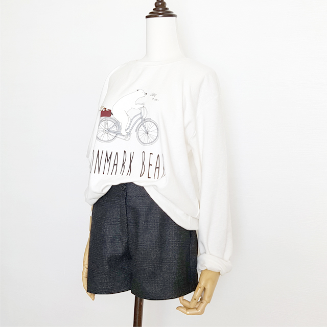 Women Short Pants Herringbone check wool short 3 p