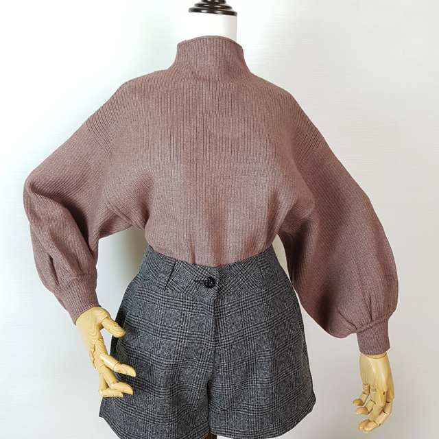 Women Short Pants Herringbone check wool short 3 p