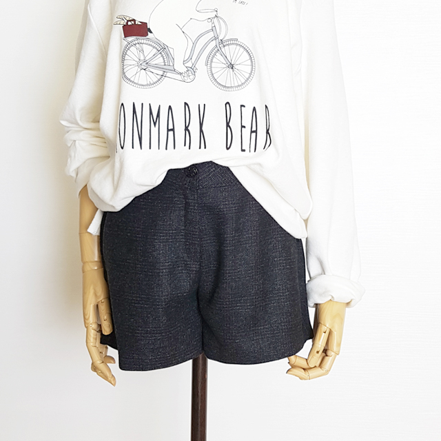 Women Short Pants Herringbone check wool short 3 p