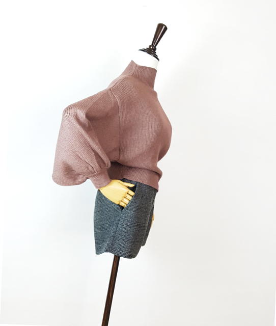 Women Short Pants Herringbone check wool short 3 p