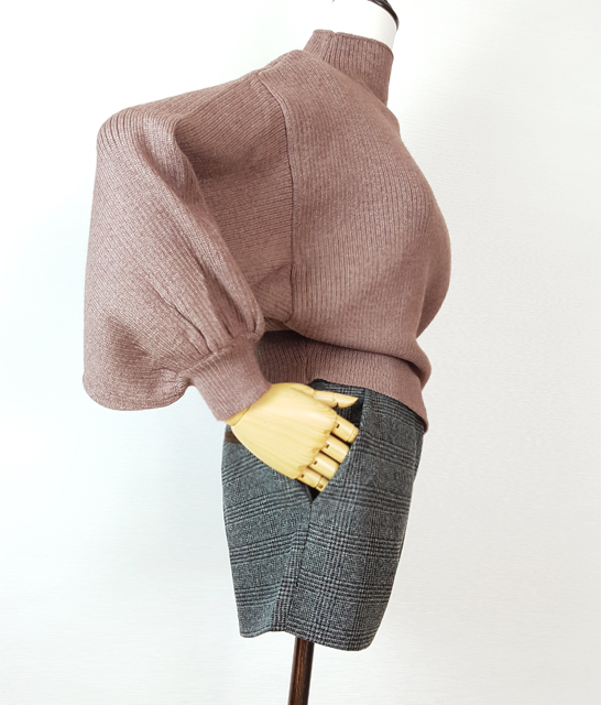 Women Short Pants Herringbone check wool short 3 p