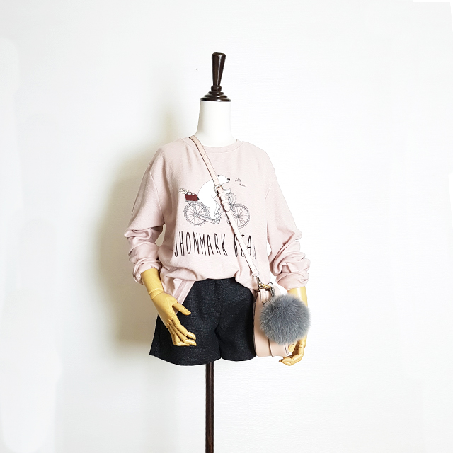 Women Short Pants Herringbone check wool short 3 p