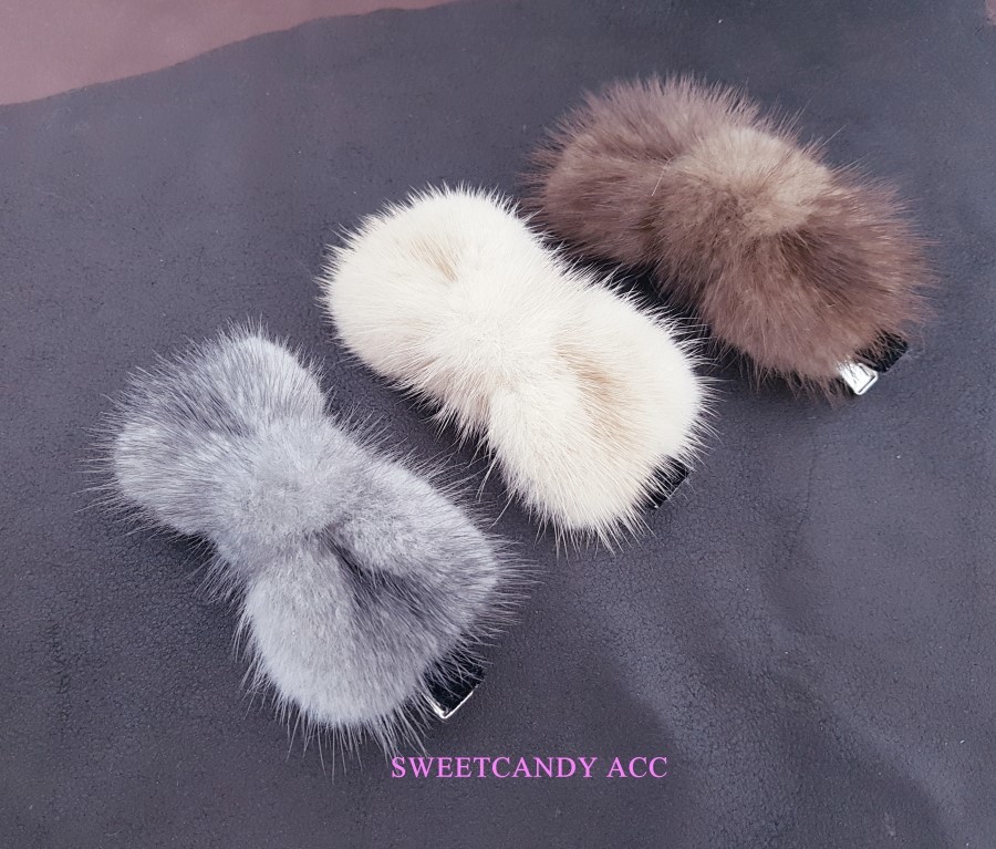 Hair Accessories Lovely Mink Ribbon Tongs Pin Poin