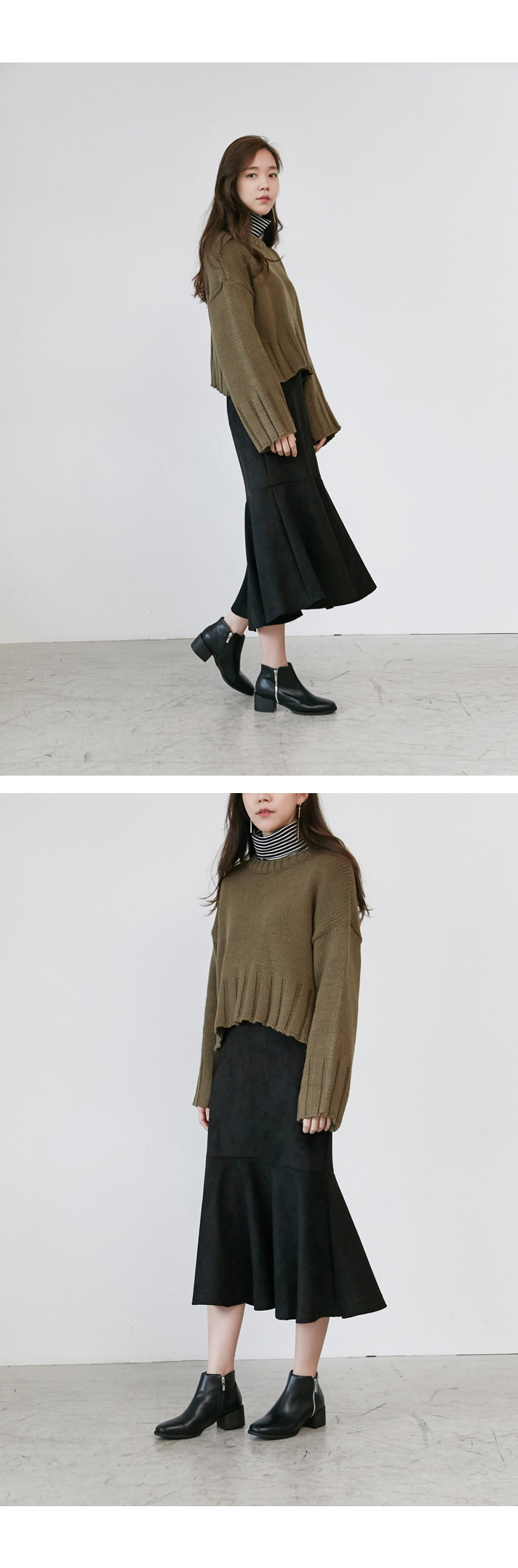 Bending Suede Mermaid Skirt Fall Winter Flare