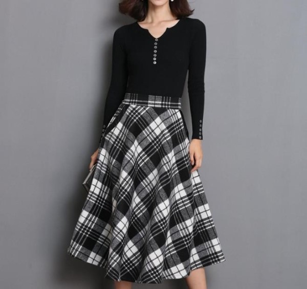 Melrose Check Skirt 4color Wool Winter Flare Autum