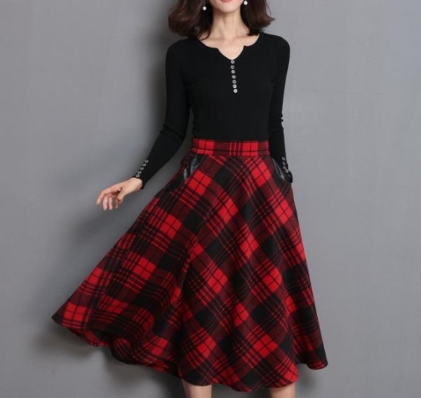 Melrose Check Skirt 4color Wool Winter Flare Autum