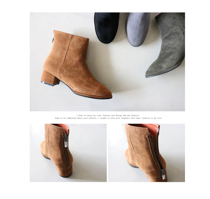 Suede back zipper Ankle boots