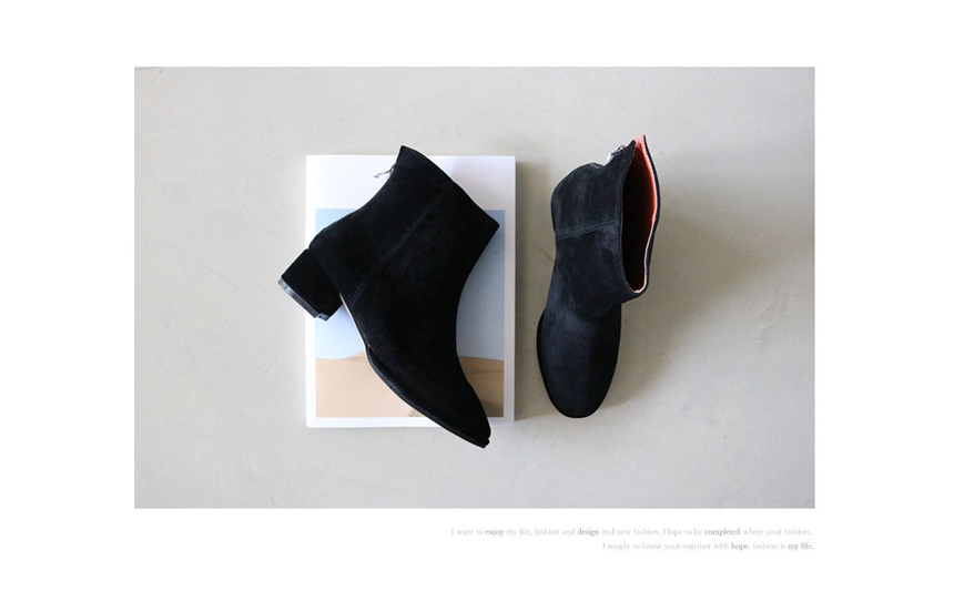 Suede back zipper Ankle boots