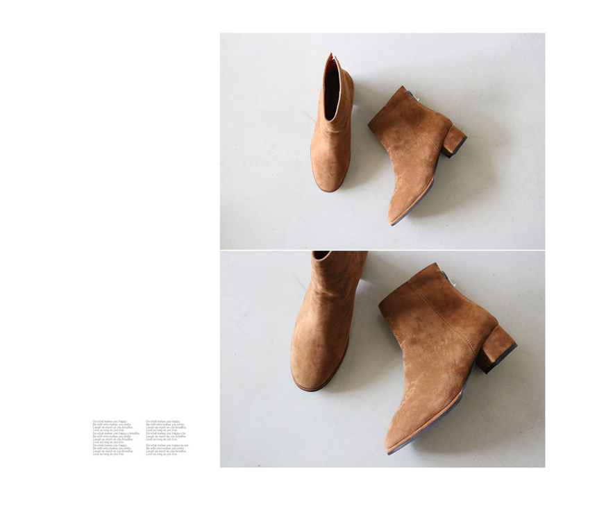 Suede back zipper Ankle boots