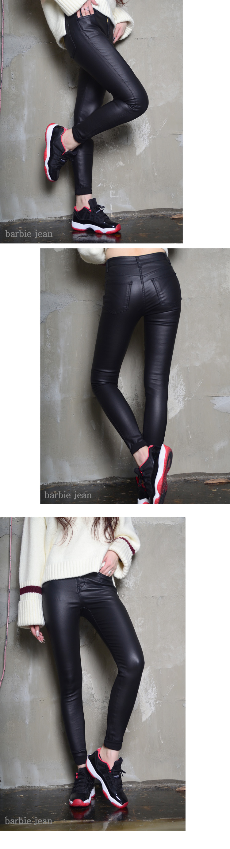 Korea Jeans Pants Black Coated Span-chan Skinny Bi