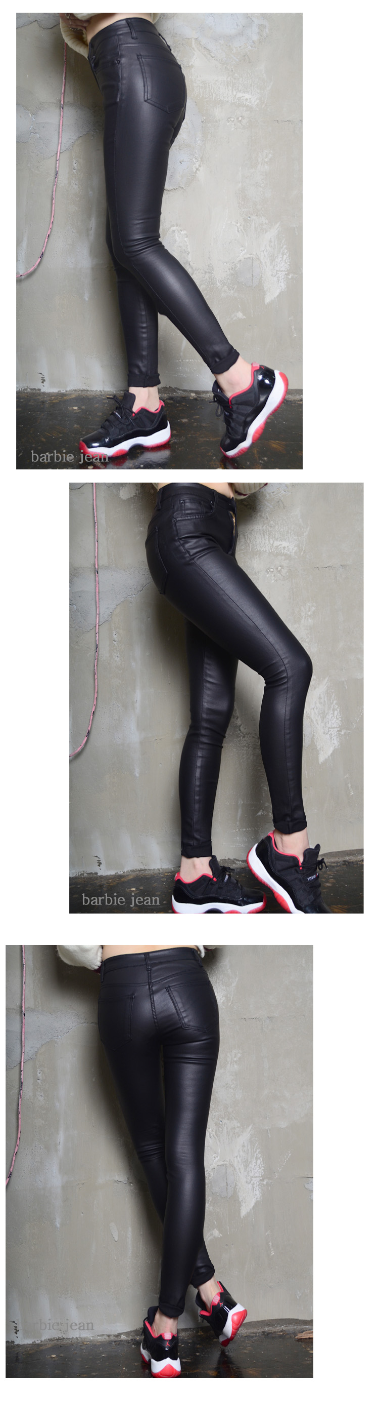 Korea Jeans Pants Black Coated Span-chan Skinny Bi