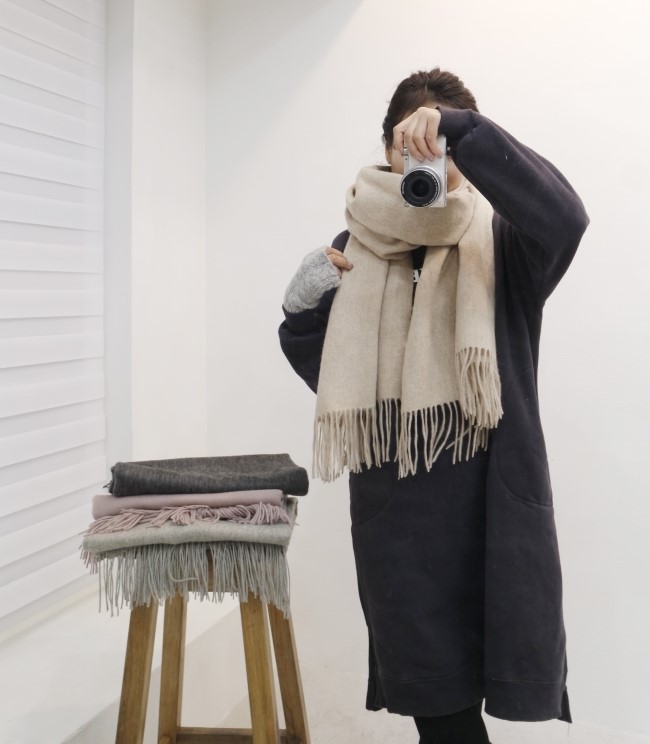 Wool 100% Basic Big Muffler Unisex Large Size Coup