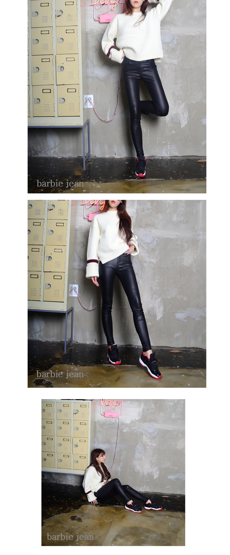 Korea Jeans Pants Black Coated Span-chan Skinny Bi