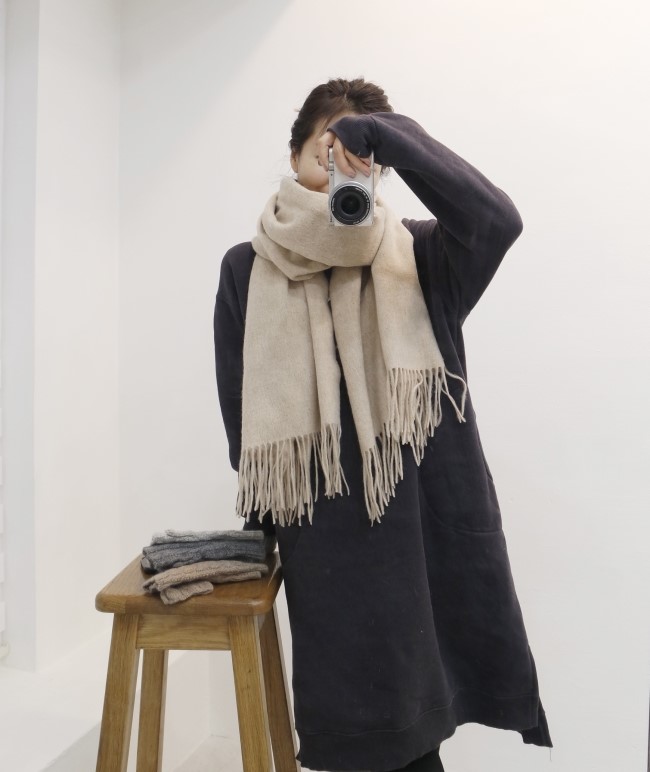 Wool 100% Basic Big Muffler Unisex Large Size Coup