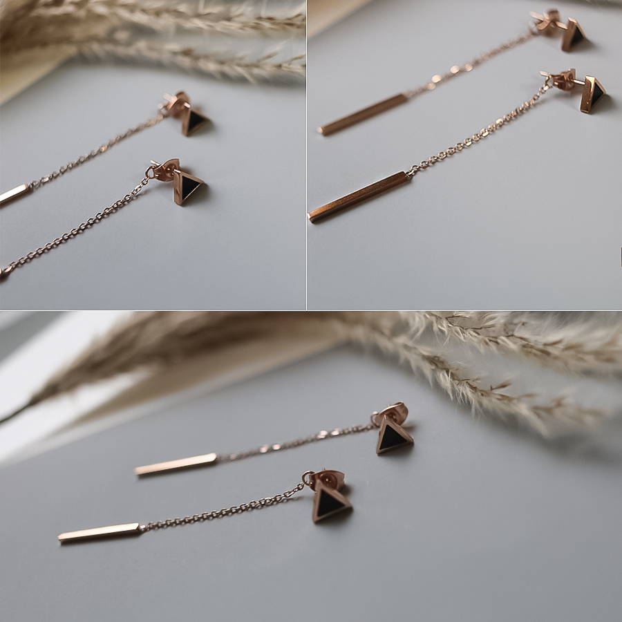 Surge Steel Rose Gold Shaped Two-Way Long Earring 