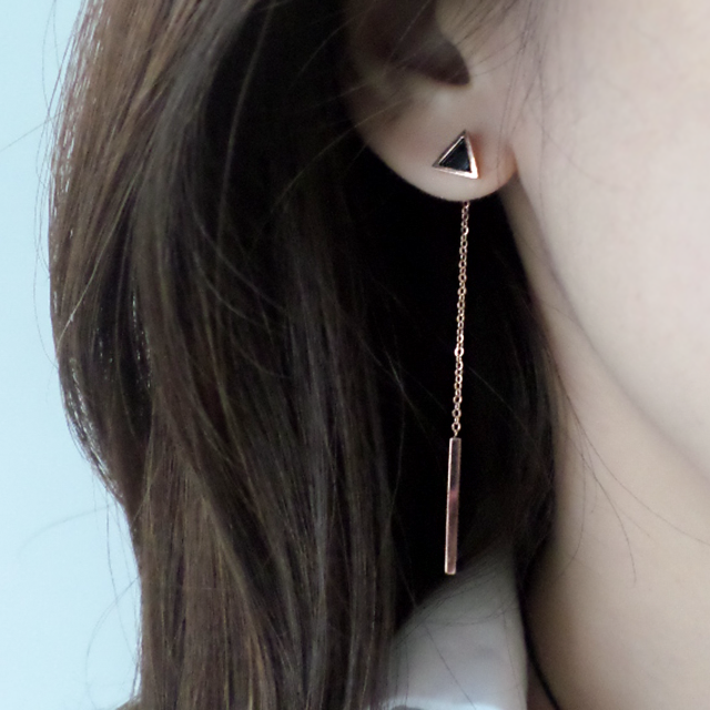 Surge Steel Rose Gold Shaped Two-Way Long Earring 