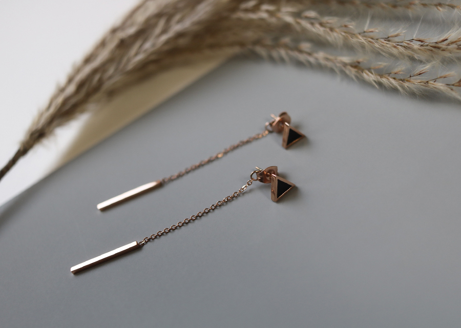Surge Steel Rose Gold Shaped Two-Way Long Earring 