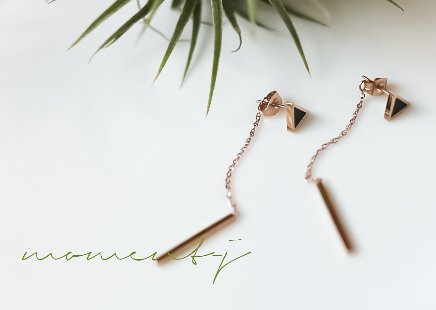 Surge Steel Rose Gold Shaped Two-Way Long Earring 